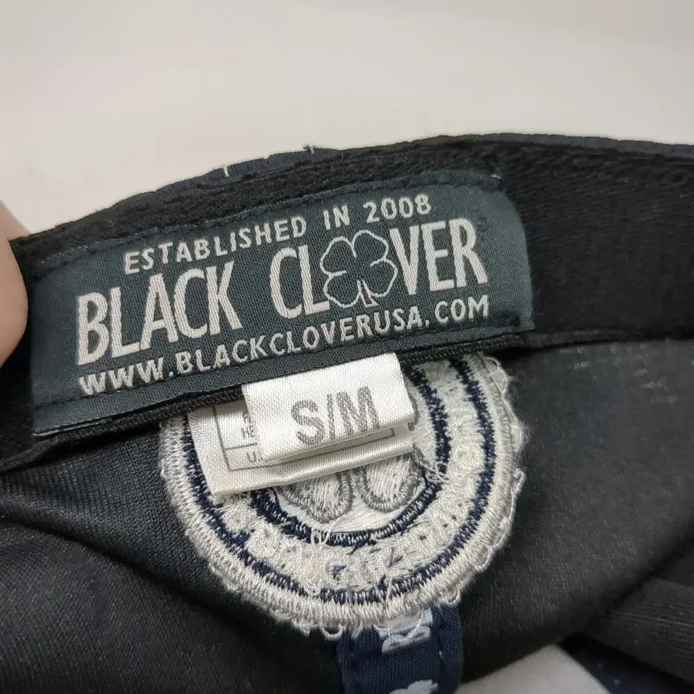 Black Clover Baseball Cap Blue M Live Lucky Clover Logo Fitted Stretch Hat